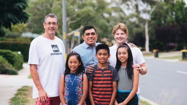 Kevin and William Nash, 16, who helped rescue Anuar Medina and three of his children, (L-R) Freja, 9, Francis, 11, and ...